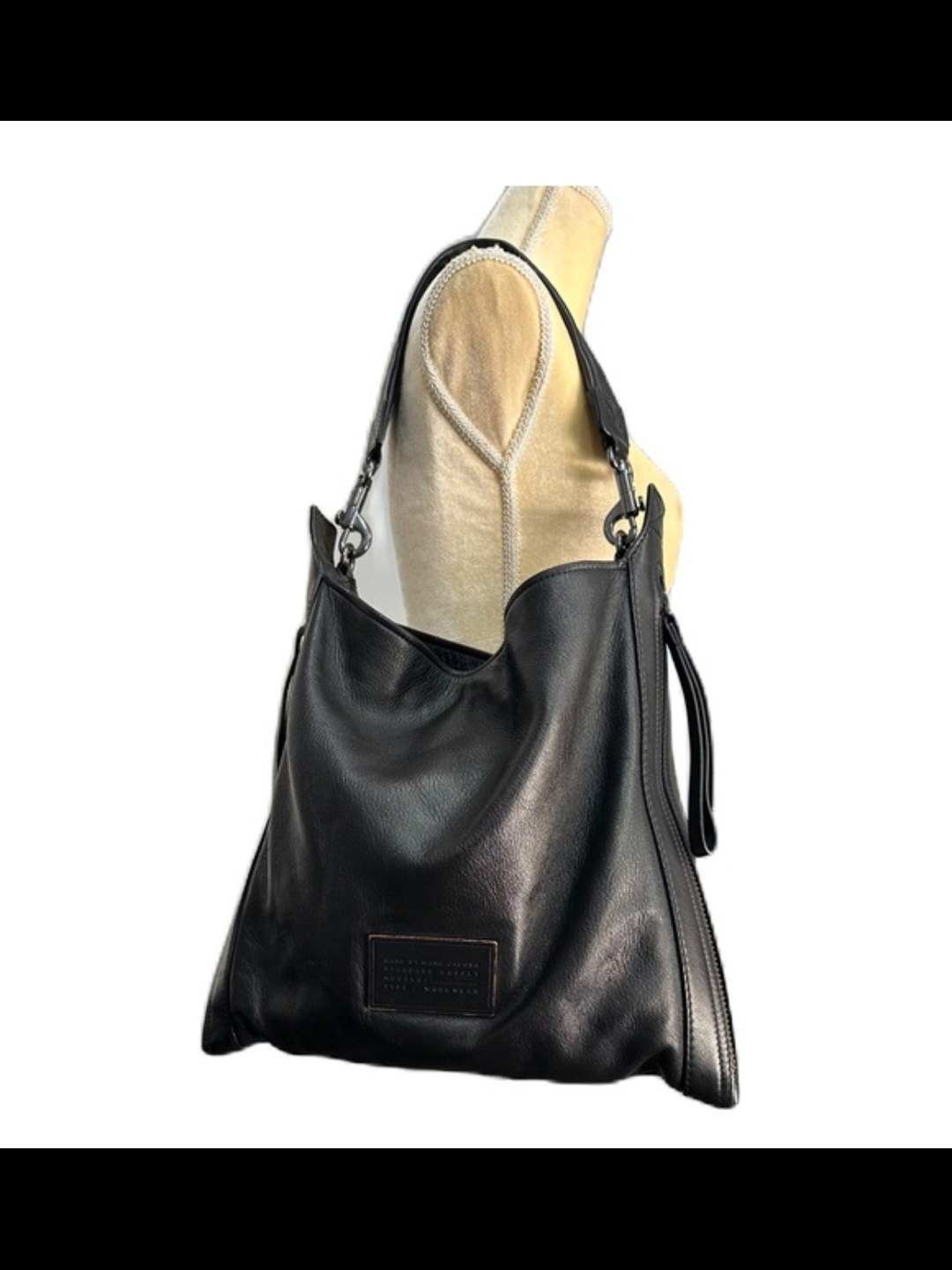 Black Leather Shoulder Hobo Bag - Women